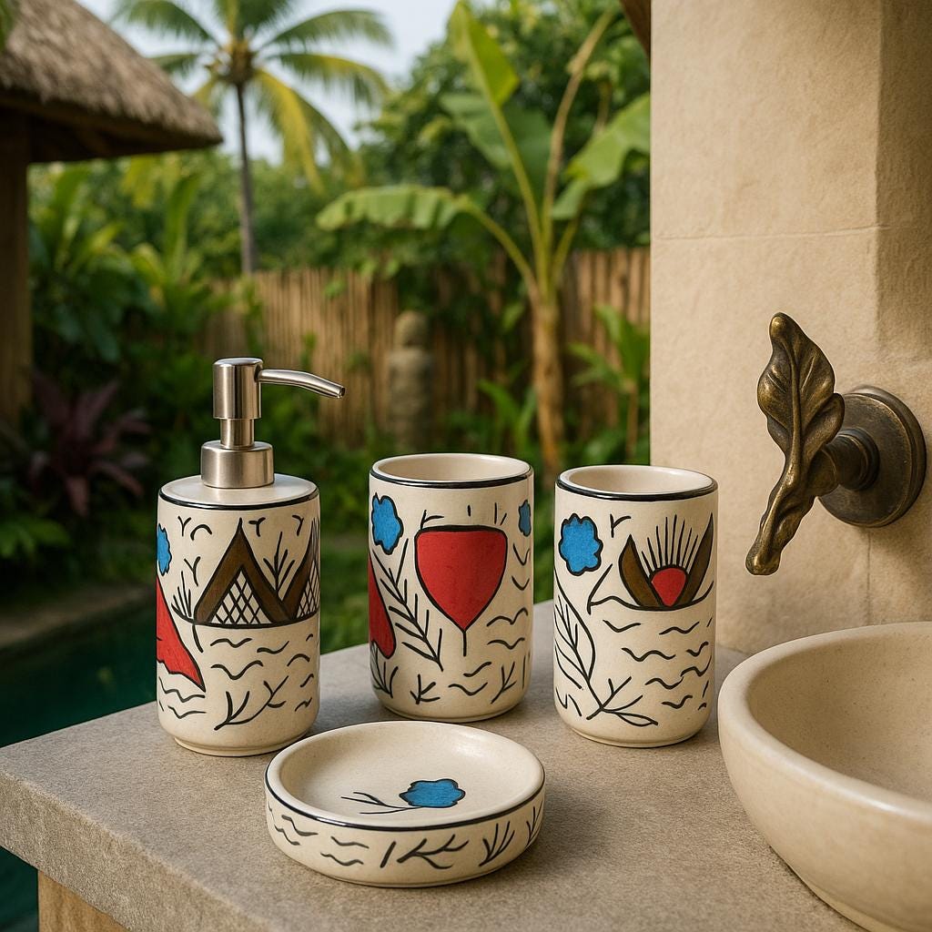 Boho Bali Ceramic Bath Set
