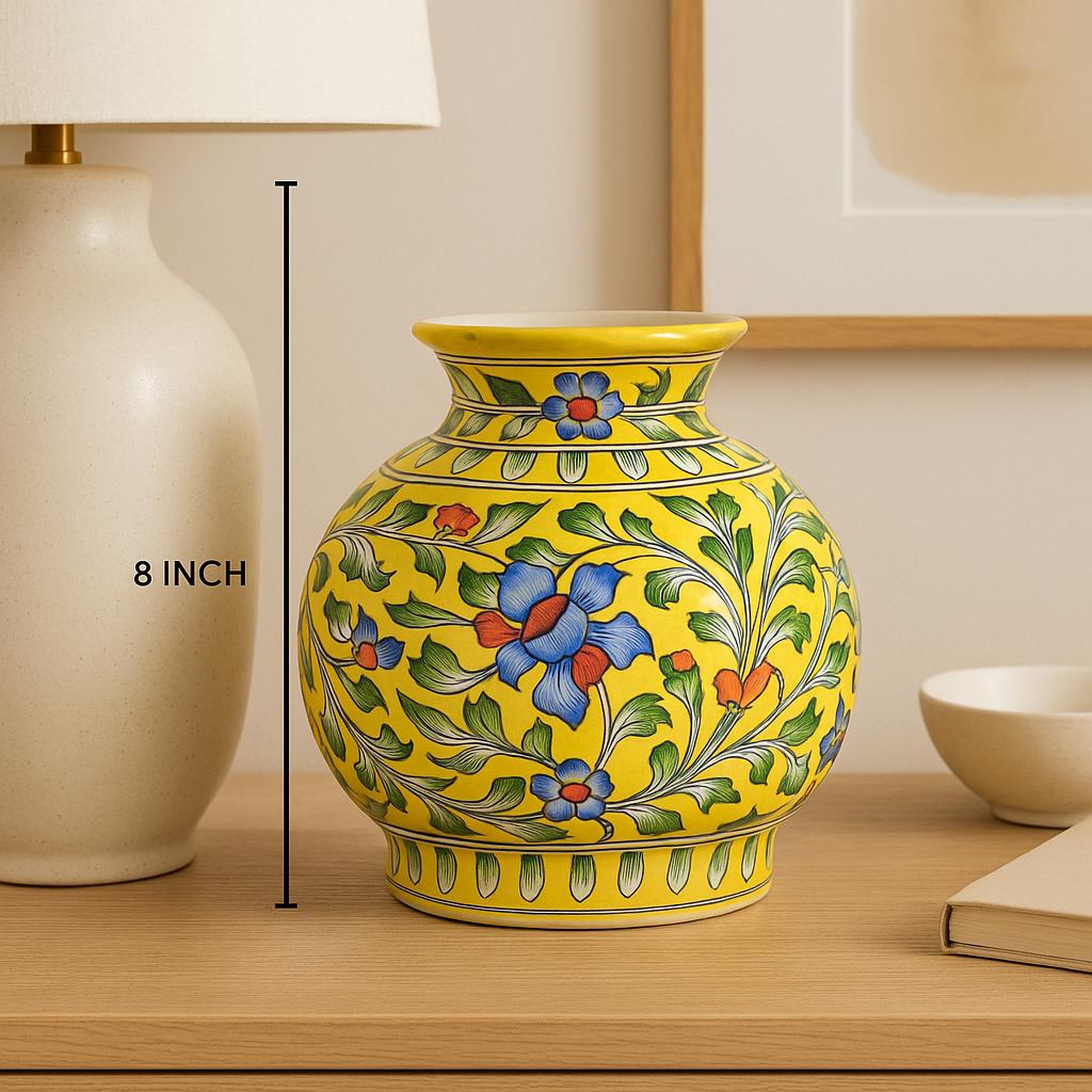 Yellow Floral Art Vase 8"