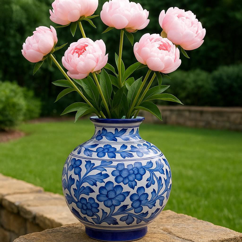 Elegant Blue Floral Vase 8"