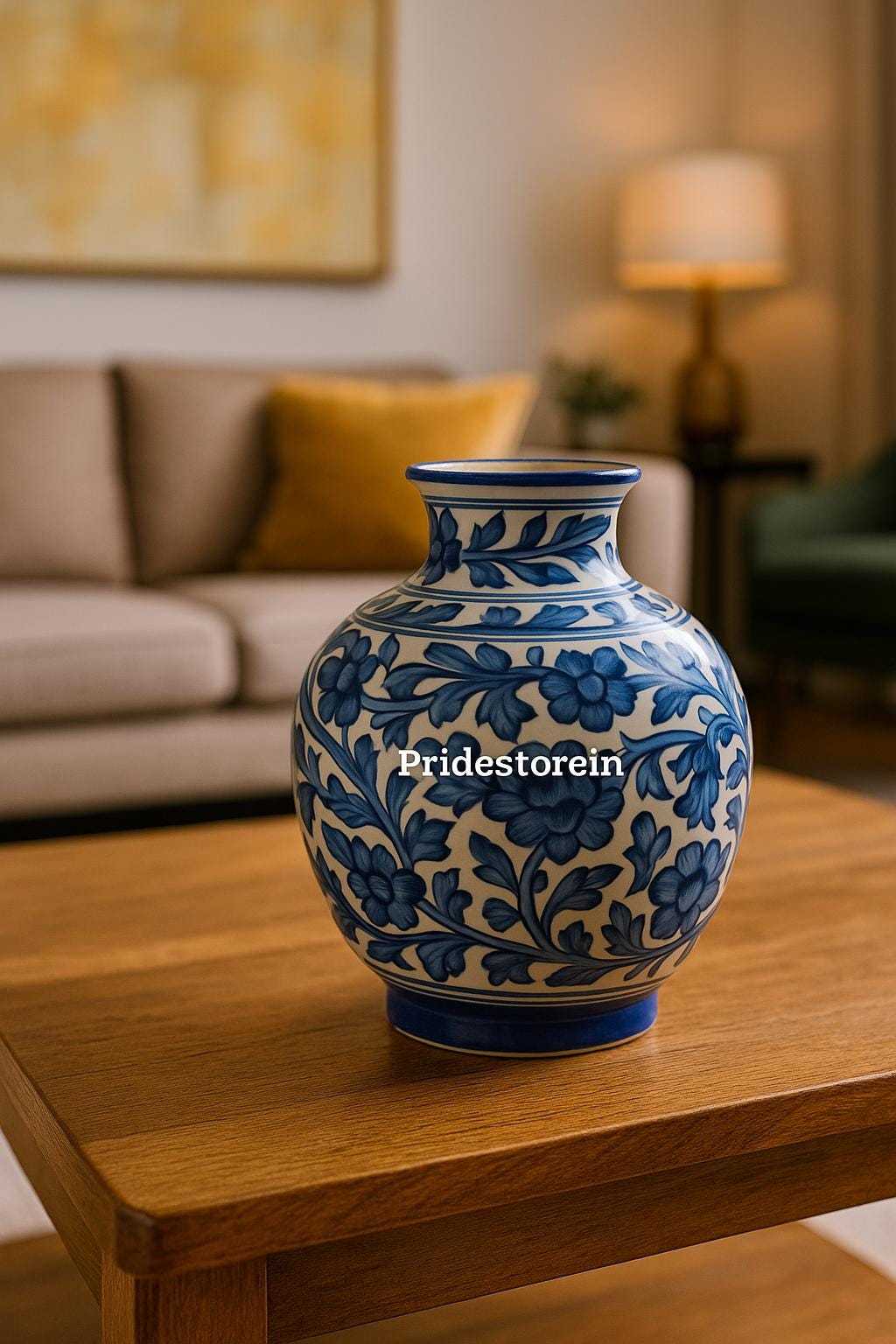 Elegant Blue Floral Vase 8"