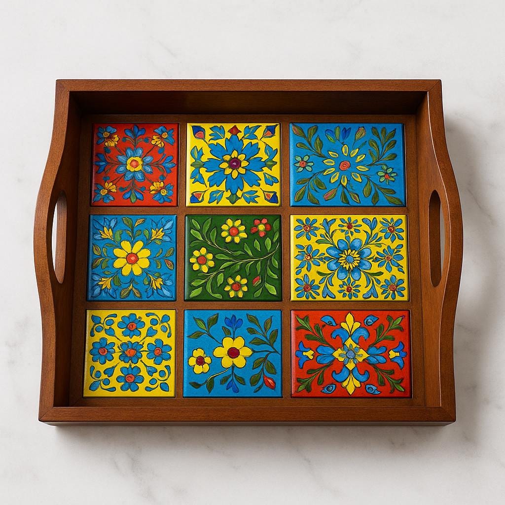 Boho Floral Wood Serving Tray