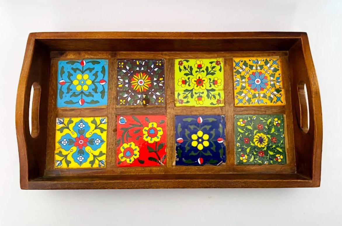 Boho Floral Wood Serving Tray