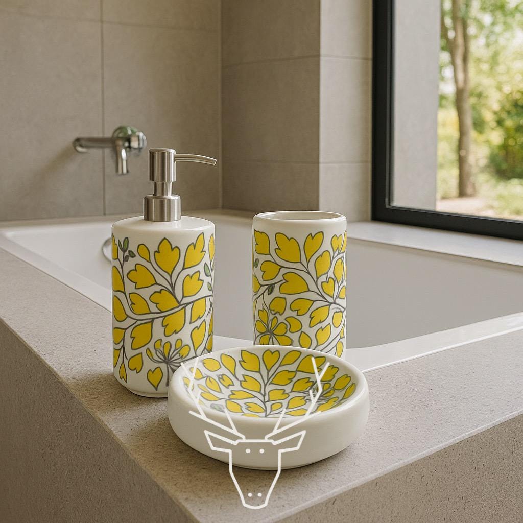 Boho Floral Ceramic Bath Set