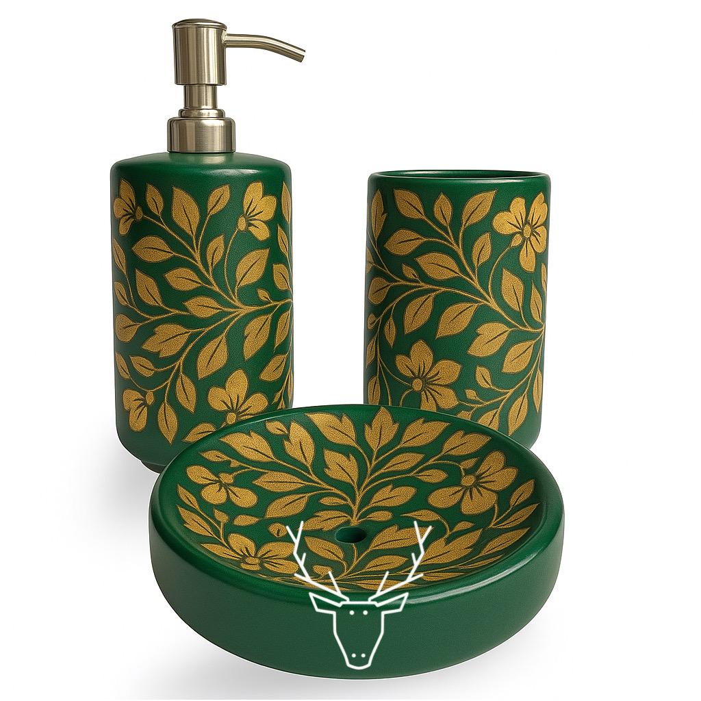 Boho Green & Gold Bath Set