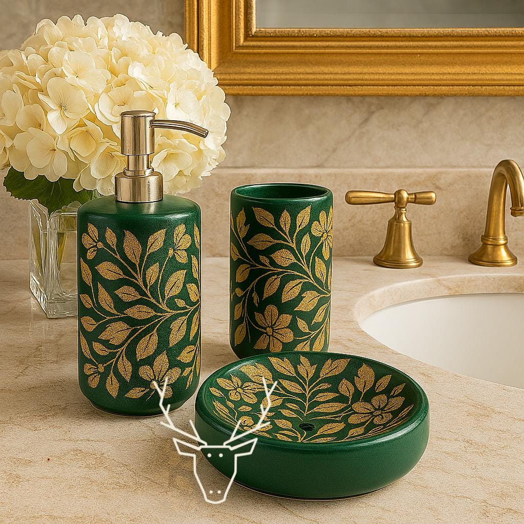 Boho Green & Gold Bath Set