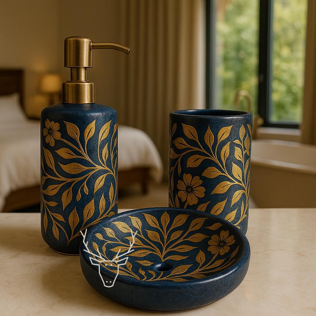 Elegant Blue & Gold Bath Set