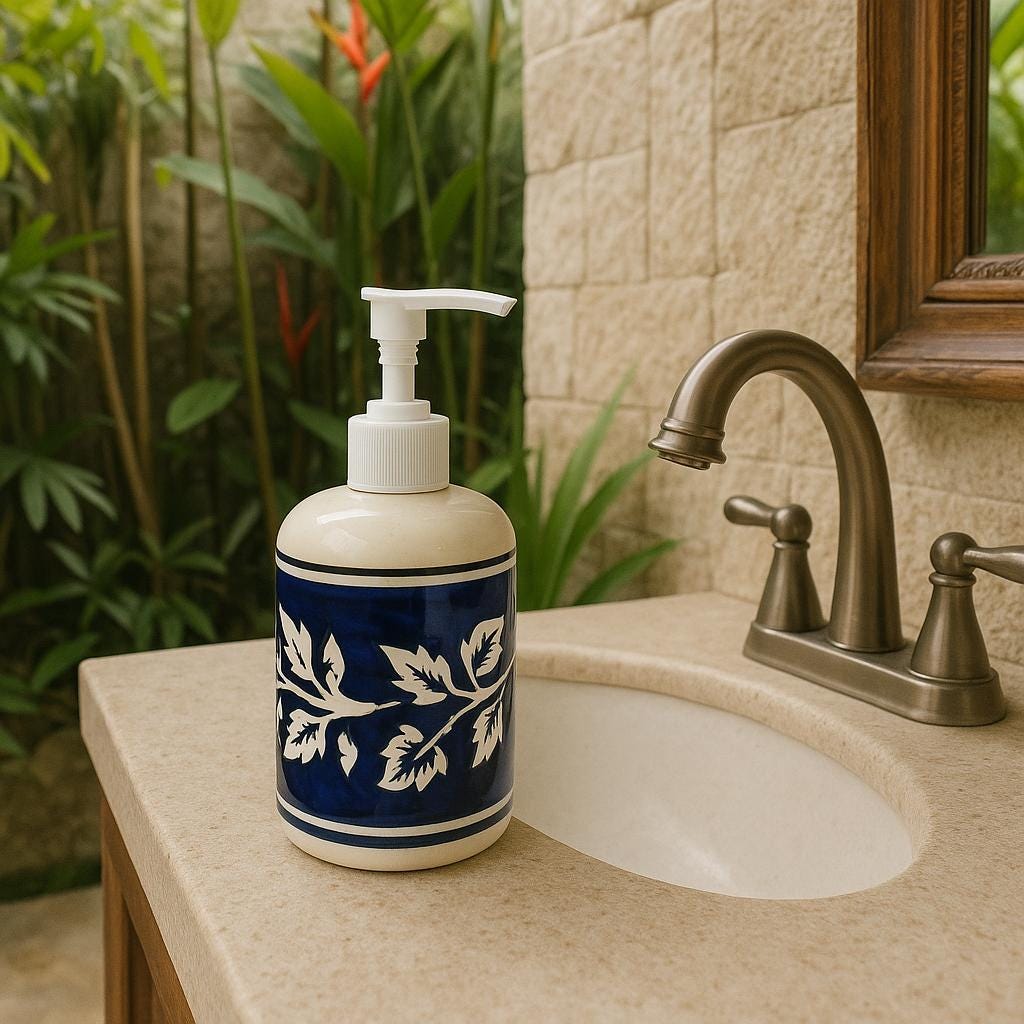 Hand-Painted Blue Soap Pump