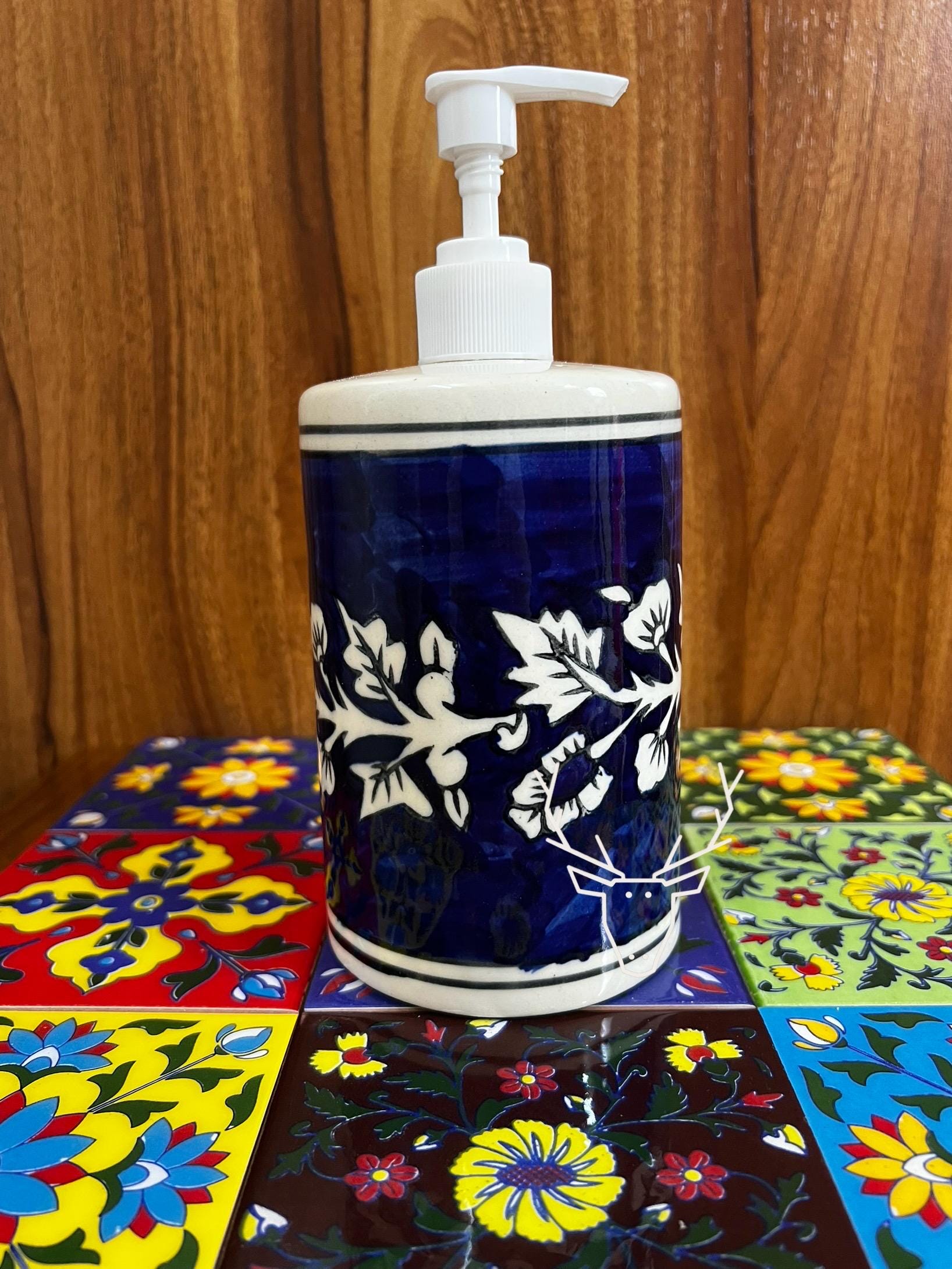 Blue Floral Soap Dispenser