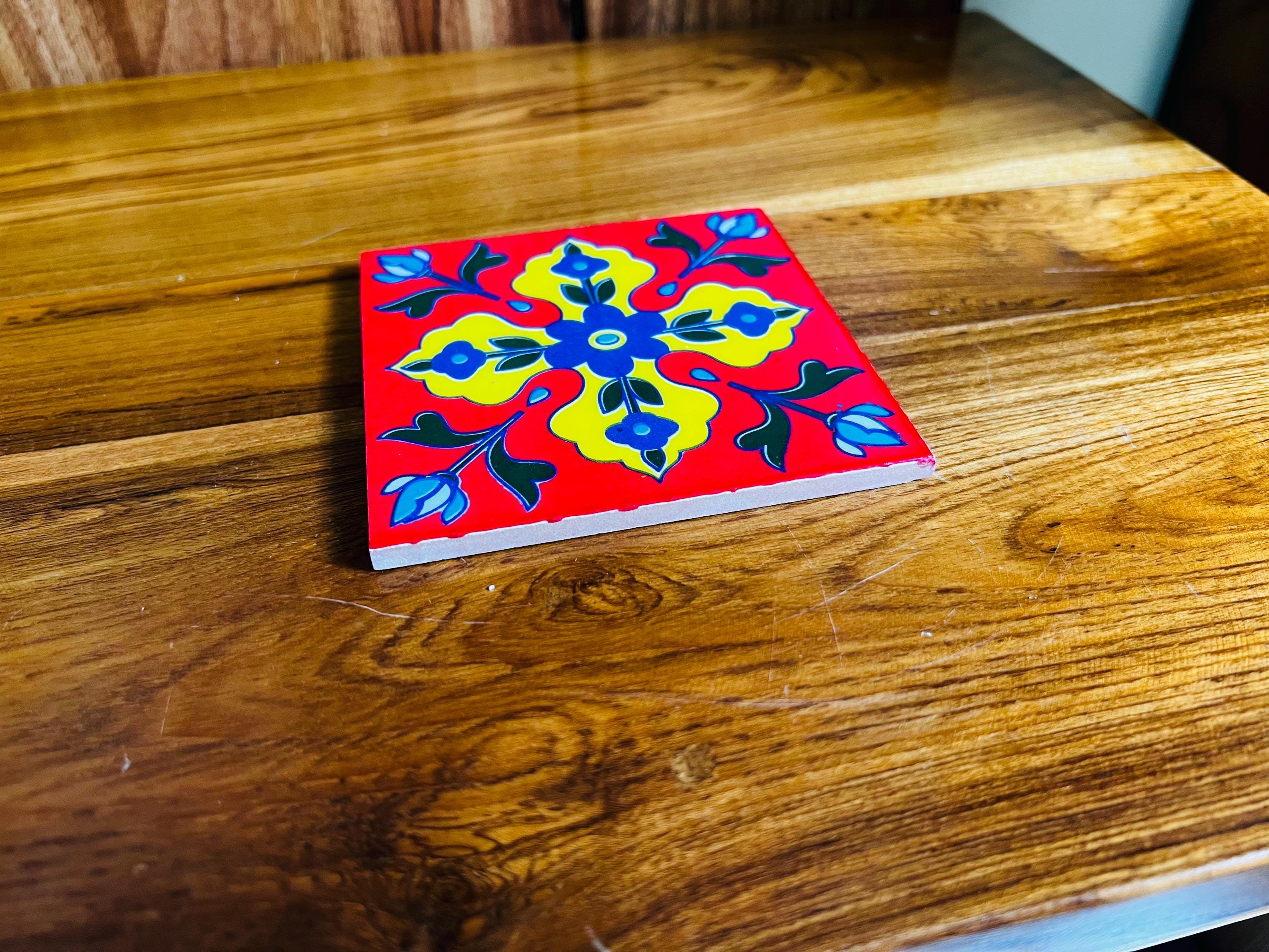 Assorted   Ceramic Tiles - 4x4 Inch Hand Painted Red blue Floral Wall Decor