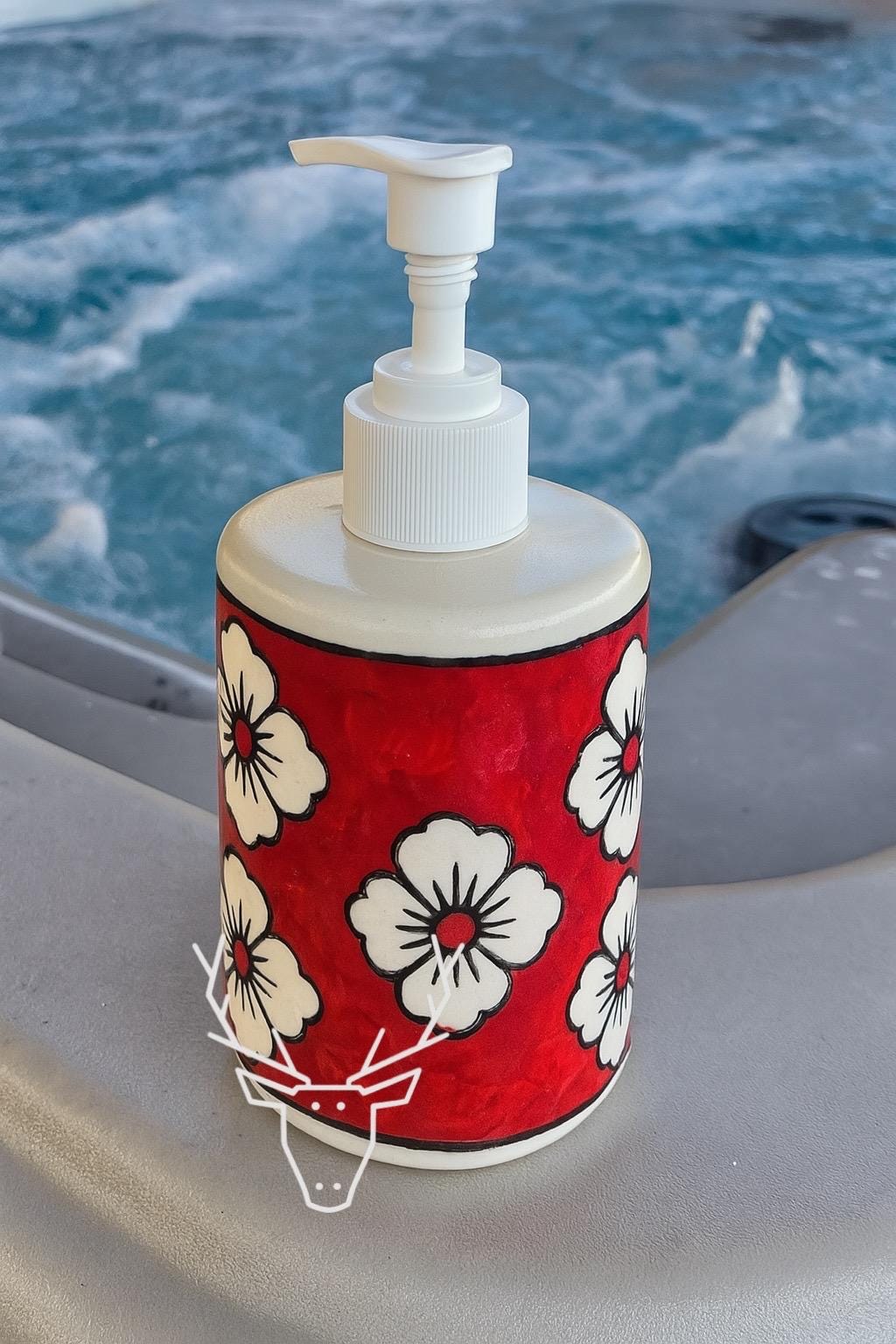 Red Floral Ceramic Soap Pump