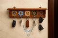 Ceramic Tile Key Rack - Wooden Wall Hook Organizer