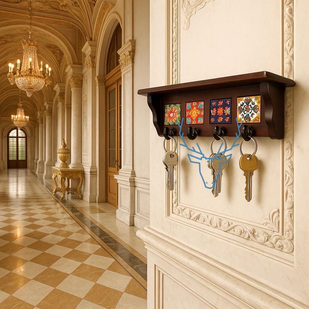 Solid Wood Key Holder - Hand-Painted Tiles