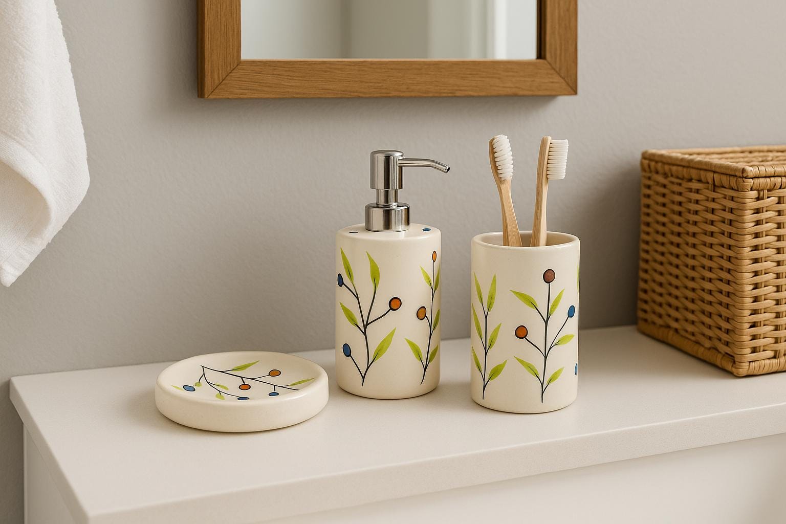 Elegant Leaf Ceramic Bath Set