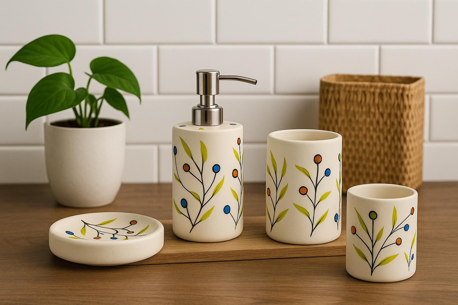 Elegant Leaf Ceramic Bath Set