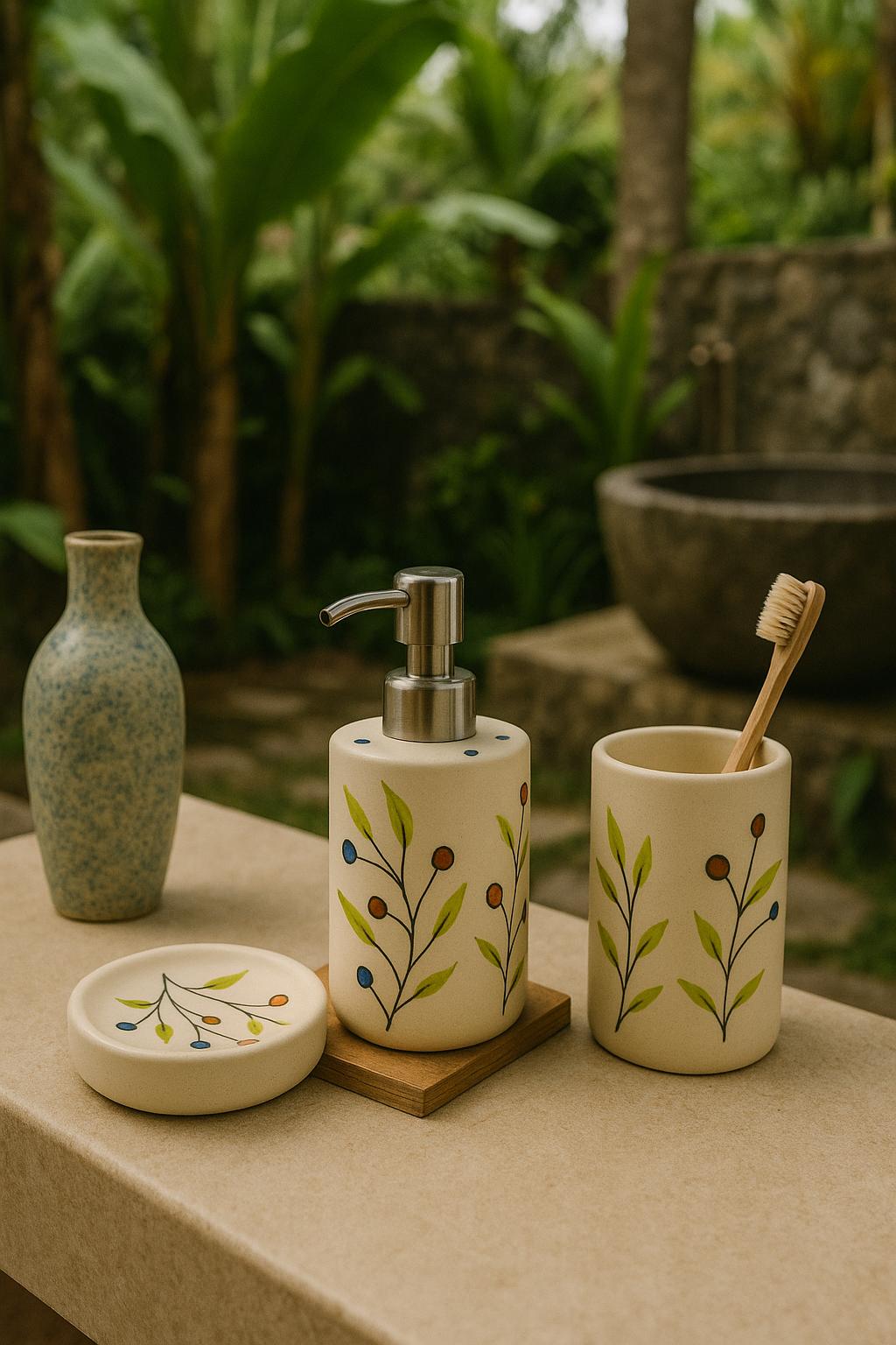 Elegant Leaf Ceramic Bath Set