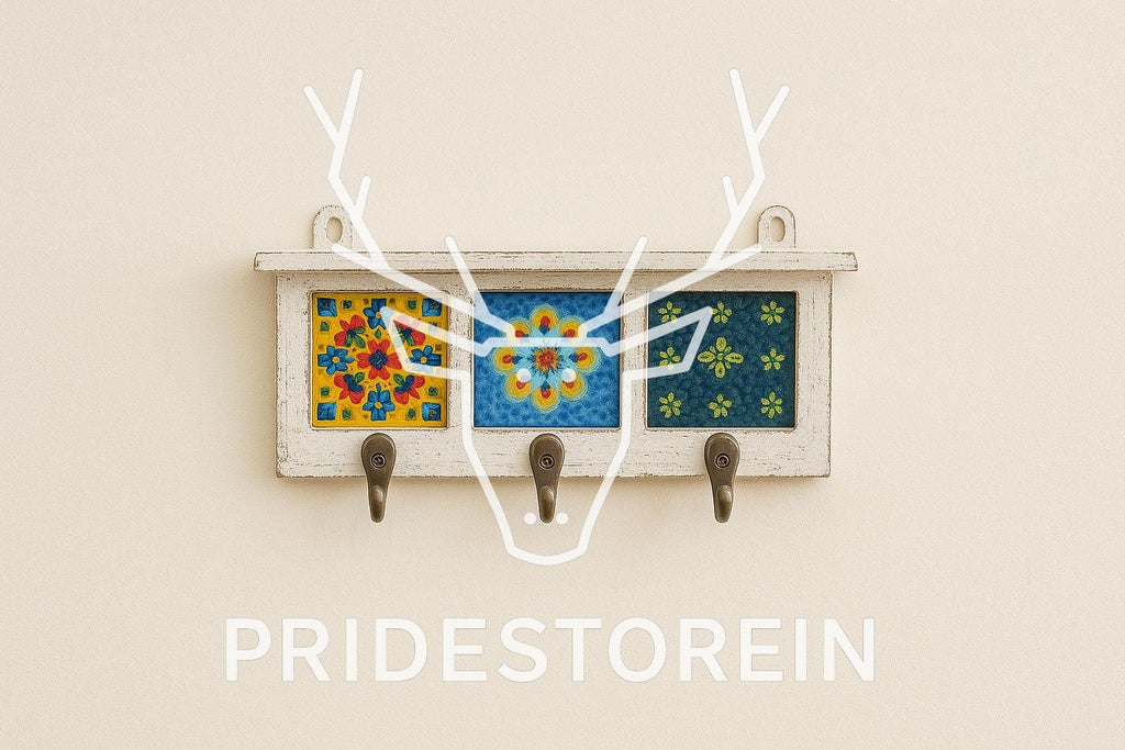 Key Holder Rustic White Wood : Colorful Ceramic Tile Rack