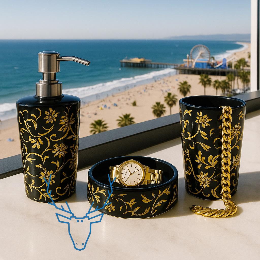 Black & Gold Bathroom Set - 3 Piece Ceramic