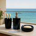 Black Ceramic Bathroom Set: Gold Floral Soap Dispenser, Tumbler & Dish