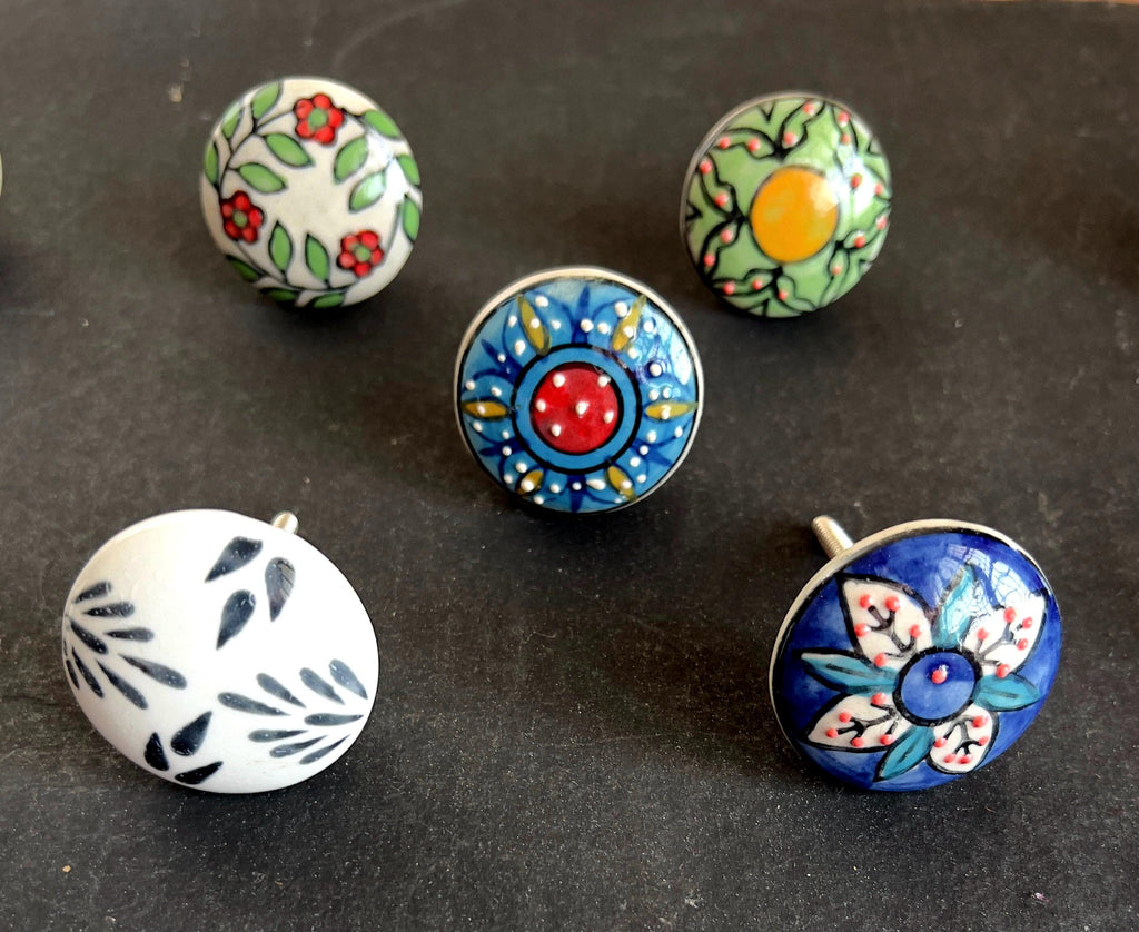 Hand-Painted Ceramic Cabinet Knobs - Bohemian Furniture Hardware (25 PC)