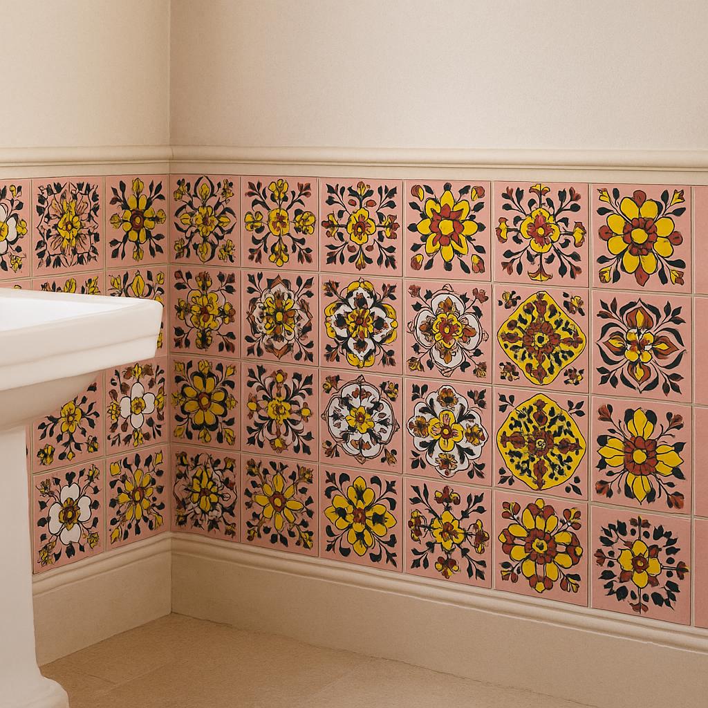 Pink Floral Ceramic Tiles 4x4