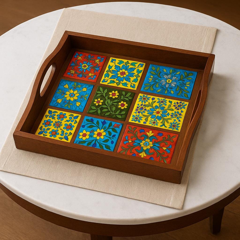 Boho Floral Wood Serving Tray