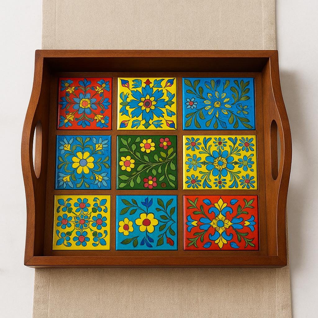 Boho Floral Wood Serving Tray