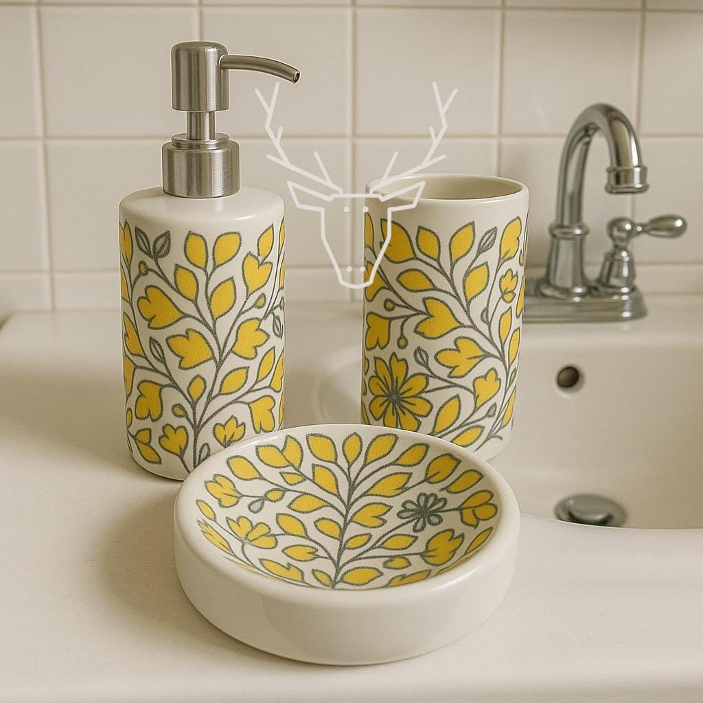 Boho Floral Ceramic Bath Set