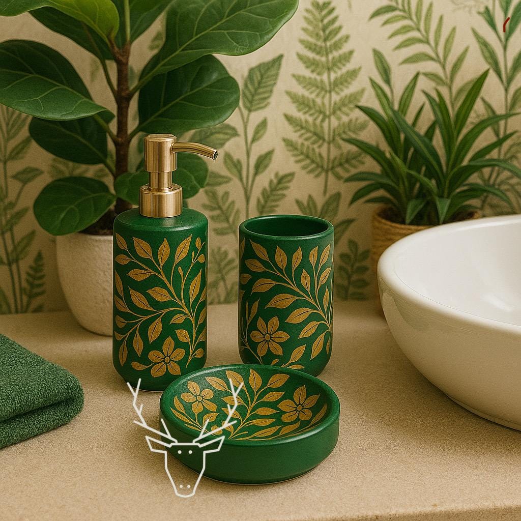 Boho Green & Gold Bath Set