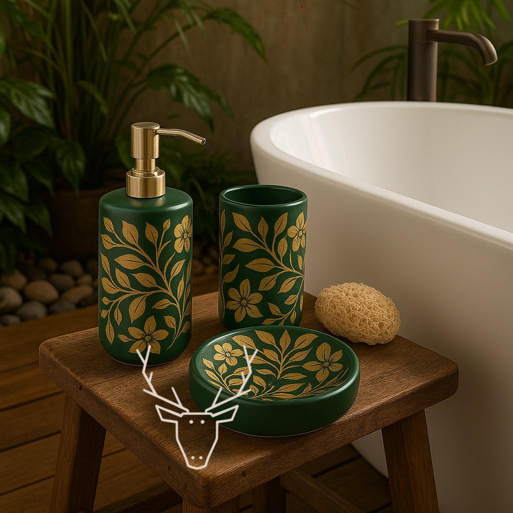 Boho Green & Gold Bath Set