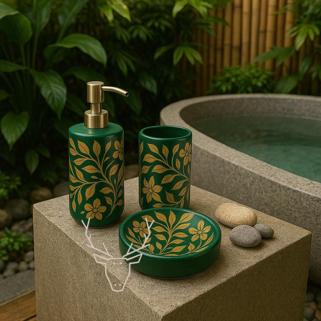Boho Green & Gold Bath Set