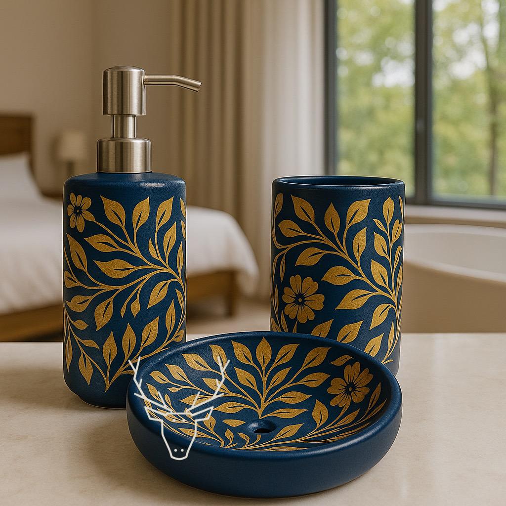 Elegant Blue & Gold Bath Set