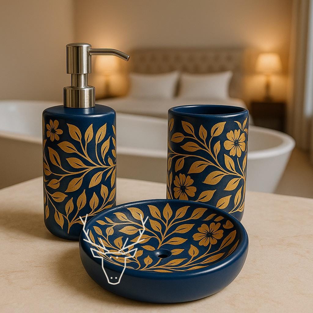 Elegant Blue & Gold Bath Set