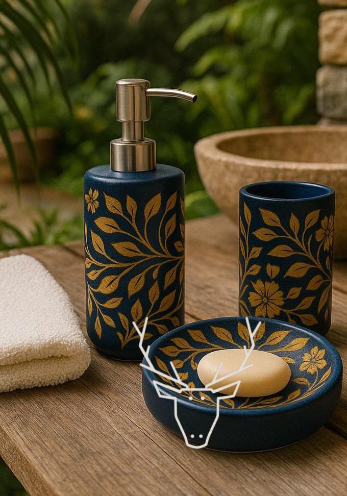 Elegant Blue & Gold Bath Set