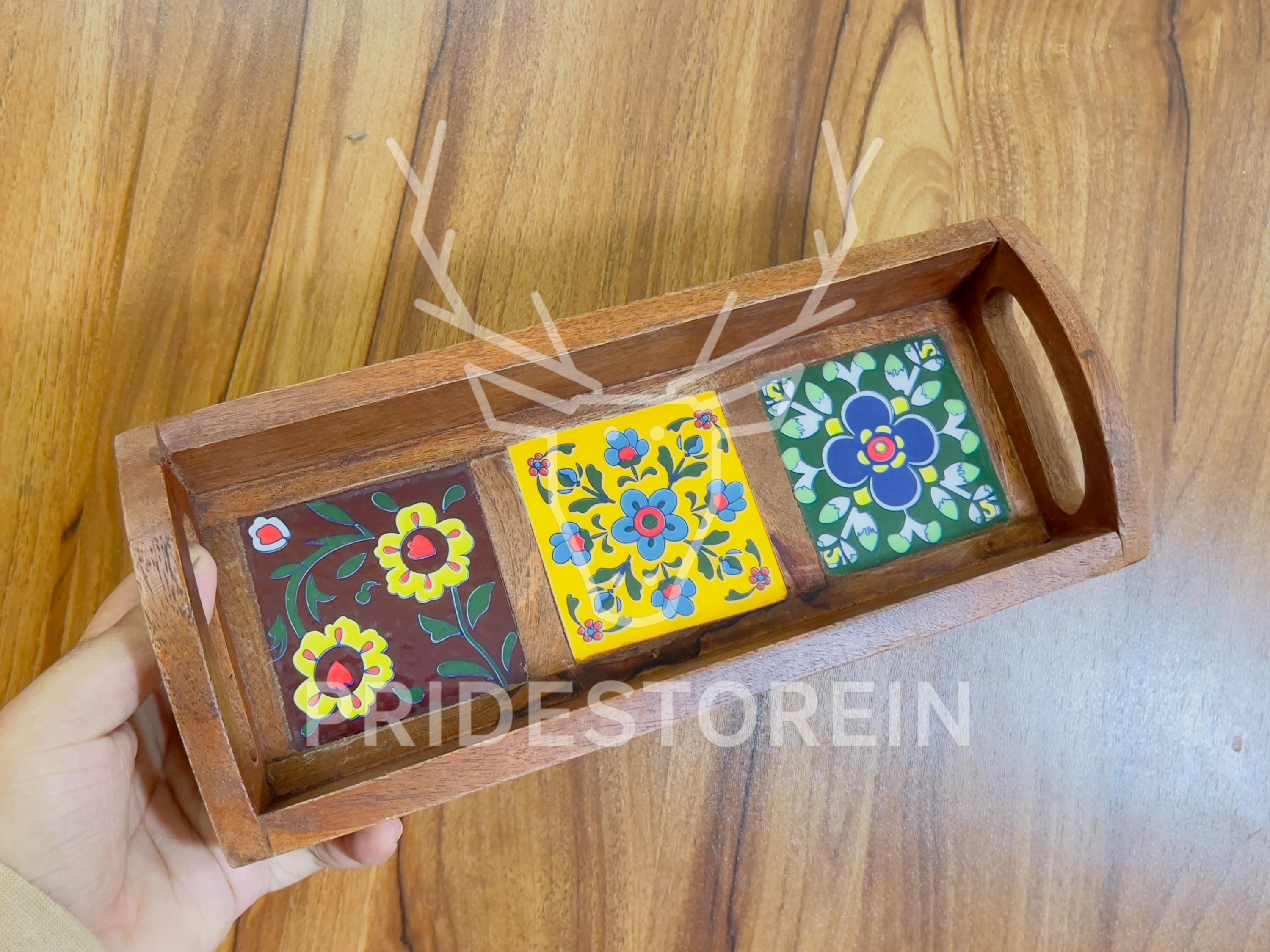 Boho Floral Wooden Tray