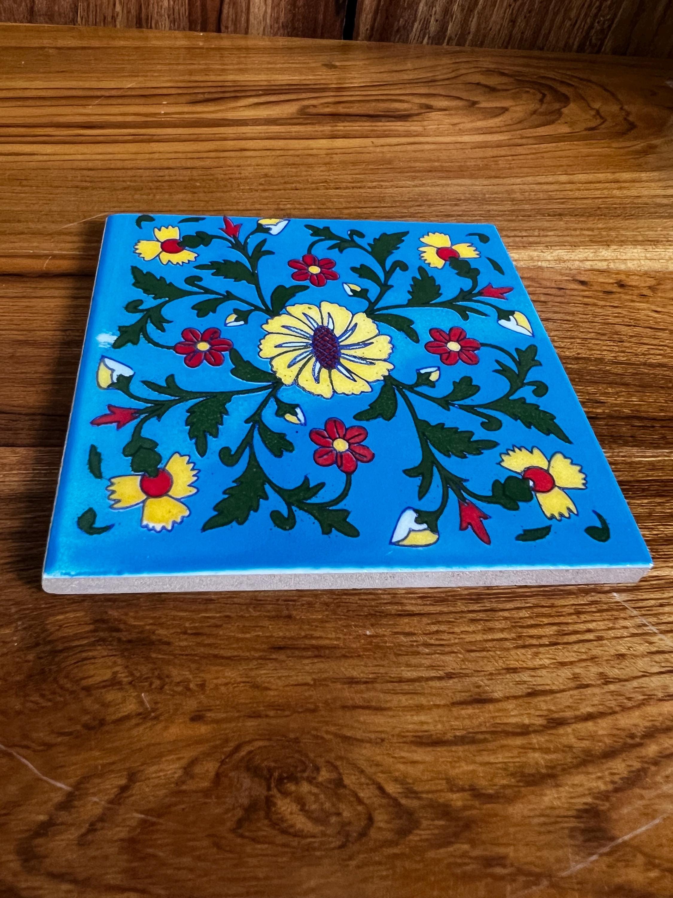 40 Assorted Handpainted Ceramic Glazed Tiles - 3x3 Inch Hand Painted Floral Wall Decor