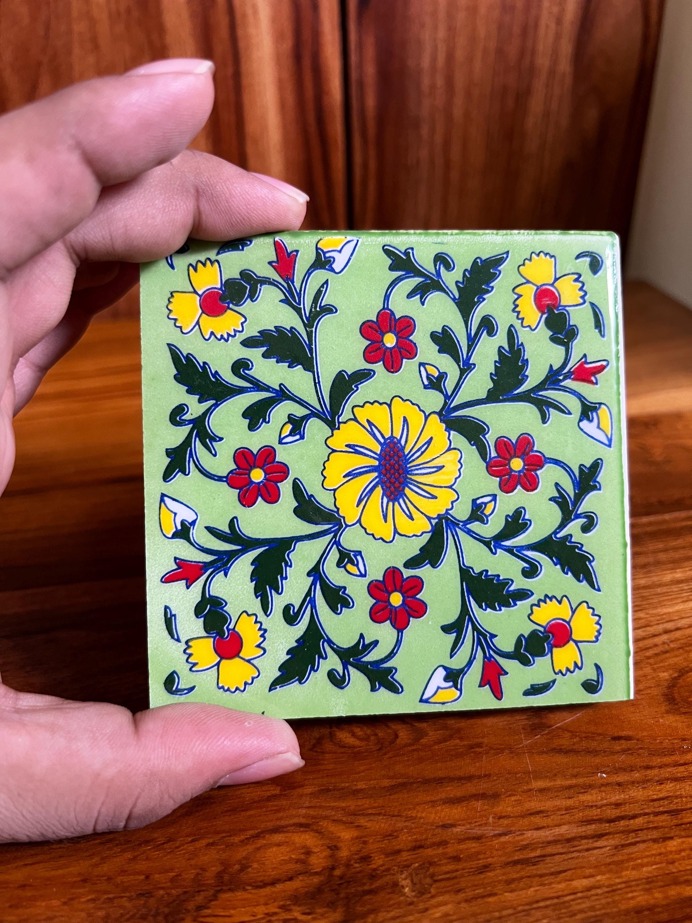 40 Assorted Handpainted Ceramic Glazed Tiles - 3x3 Inch Hand Painted Floral Wall Decor