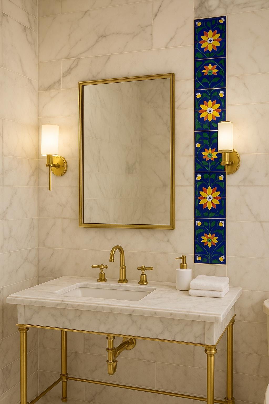 Handmade  Ceramic Tiles - 4x4 Inch Hand Painted Navy blue Floral Wall Decor