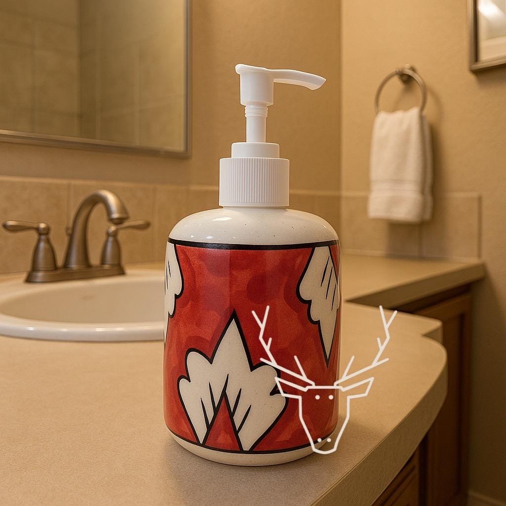 Red Floral Ceramic Soap Pump