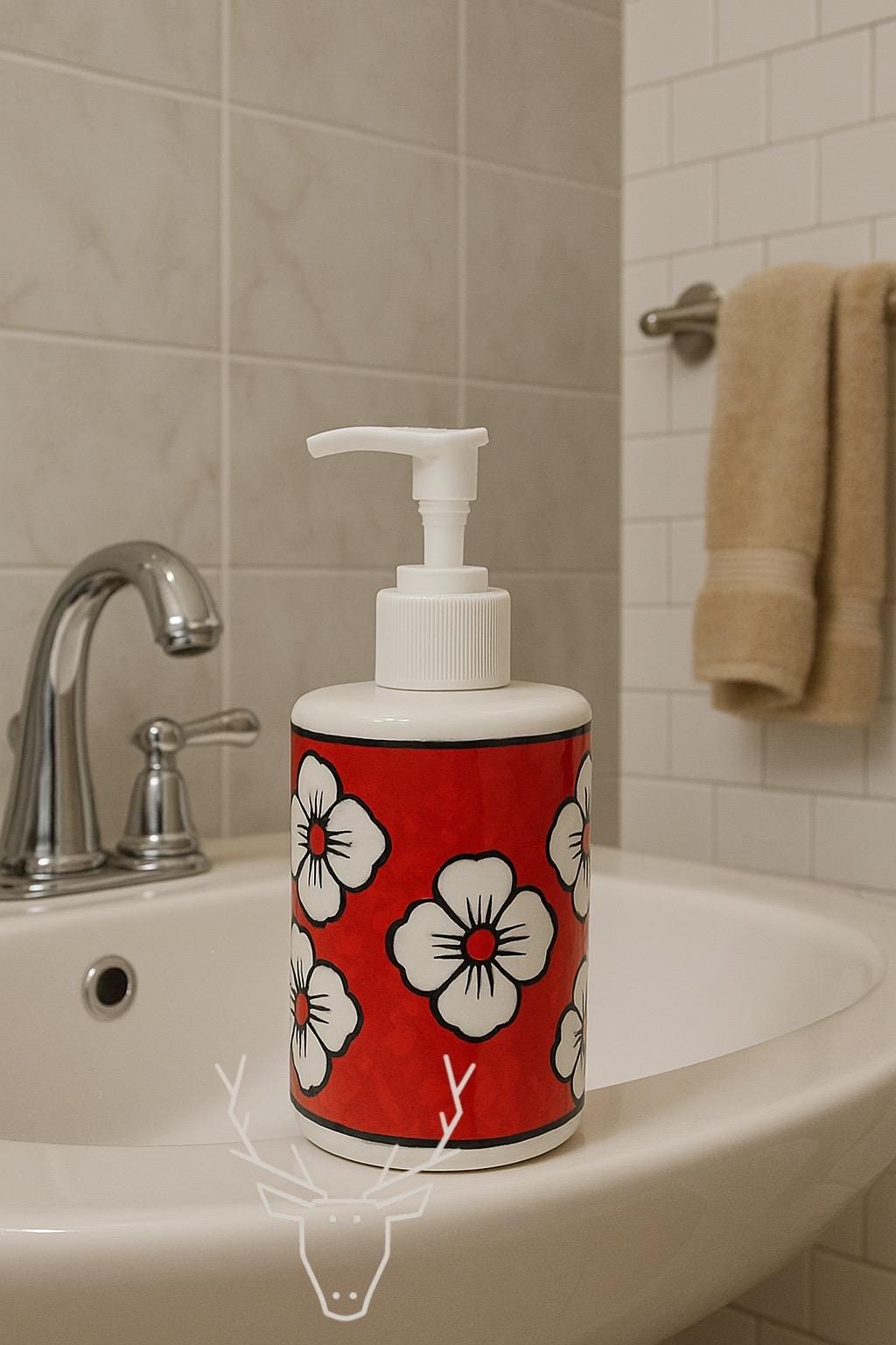 Red Floral Ceramic Soap Pump