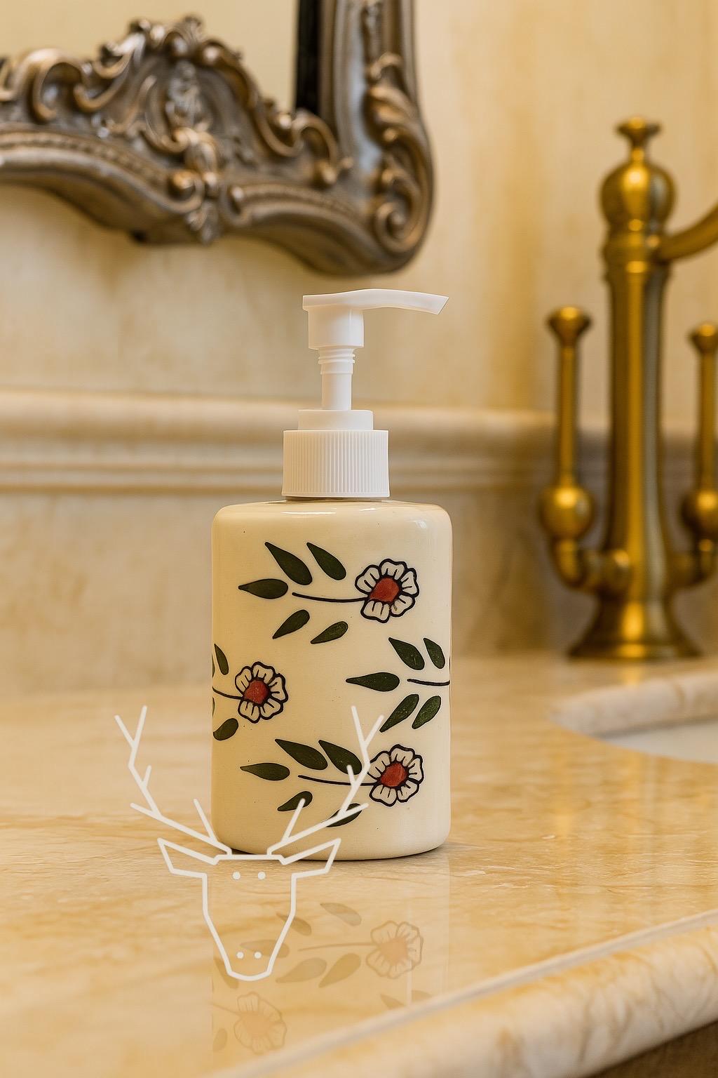 Handmade Ceramic Soap Dispenser: Floral Bathroom & Kitchen Decor