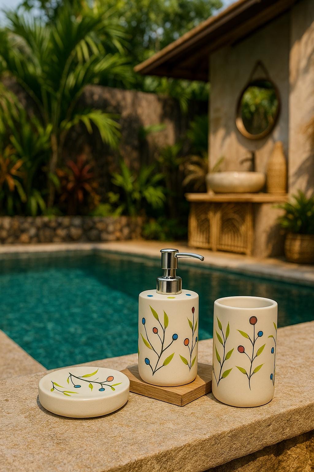Elegant Leaf Ceramic Bath Set