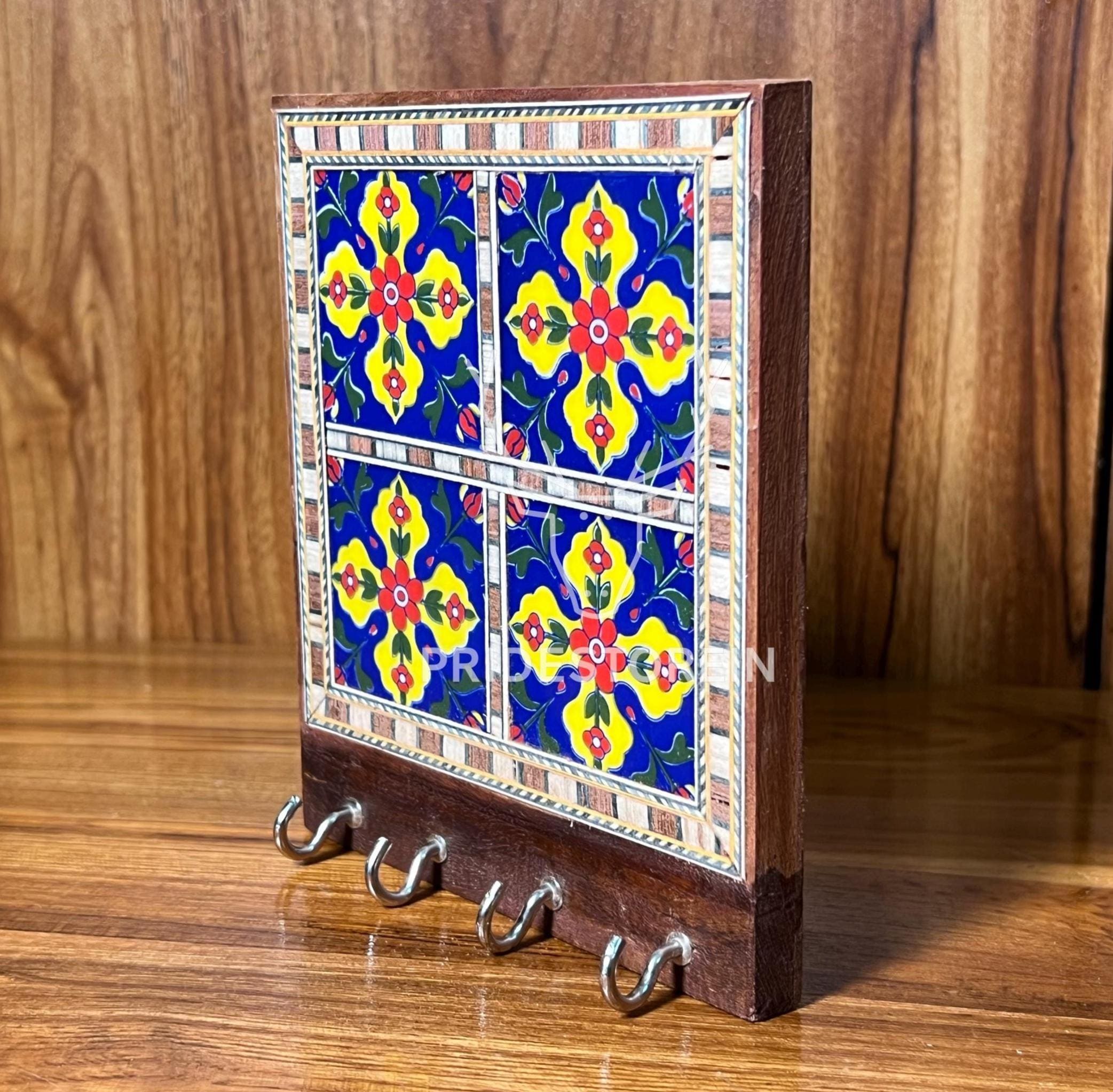 Boho Wood Key Holder, 4 Hooks