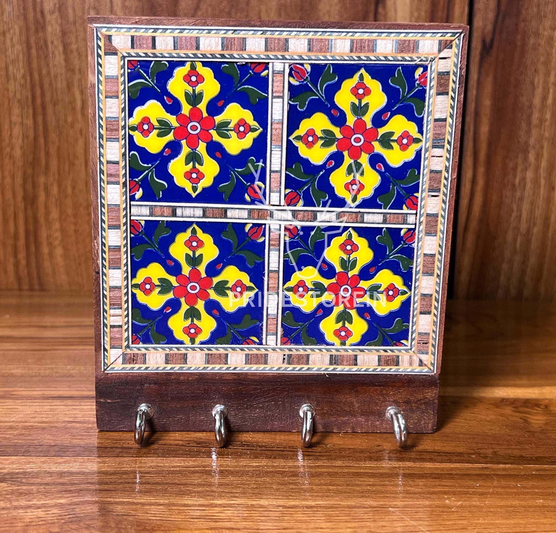 Boho Wood Key Holder, 4 Hooks