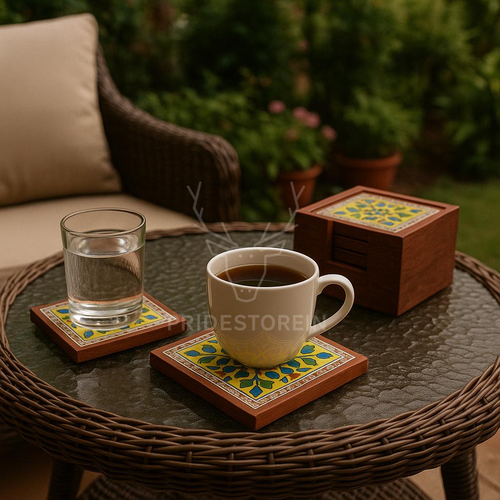 Boho Floral Tile Coaster Set