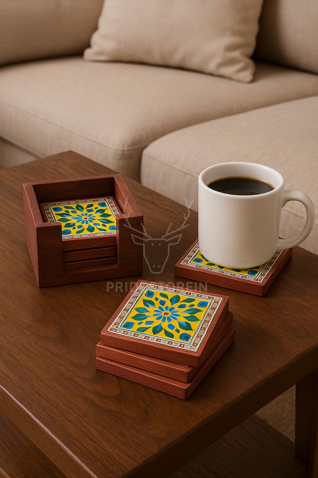 Boho Floral Tile Coaster Set