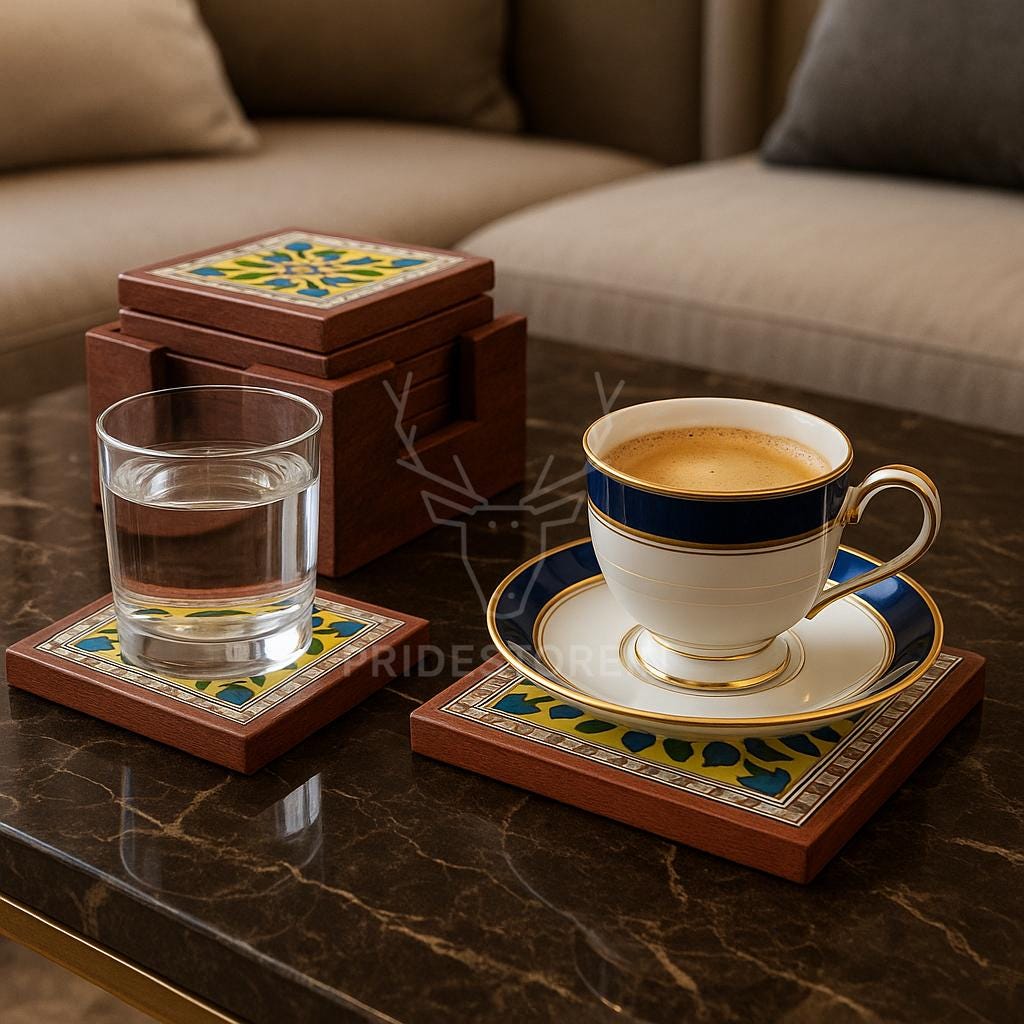 Boho Floral Tile Coaster Set