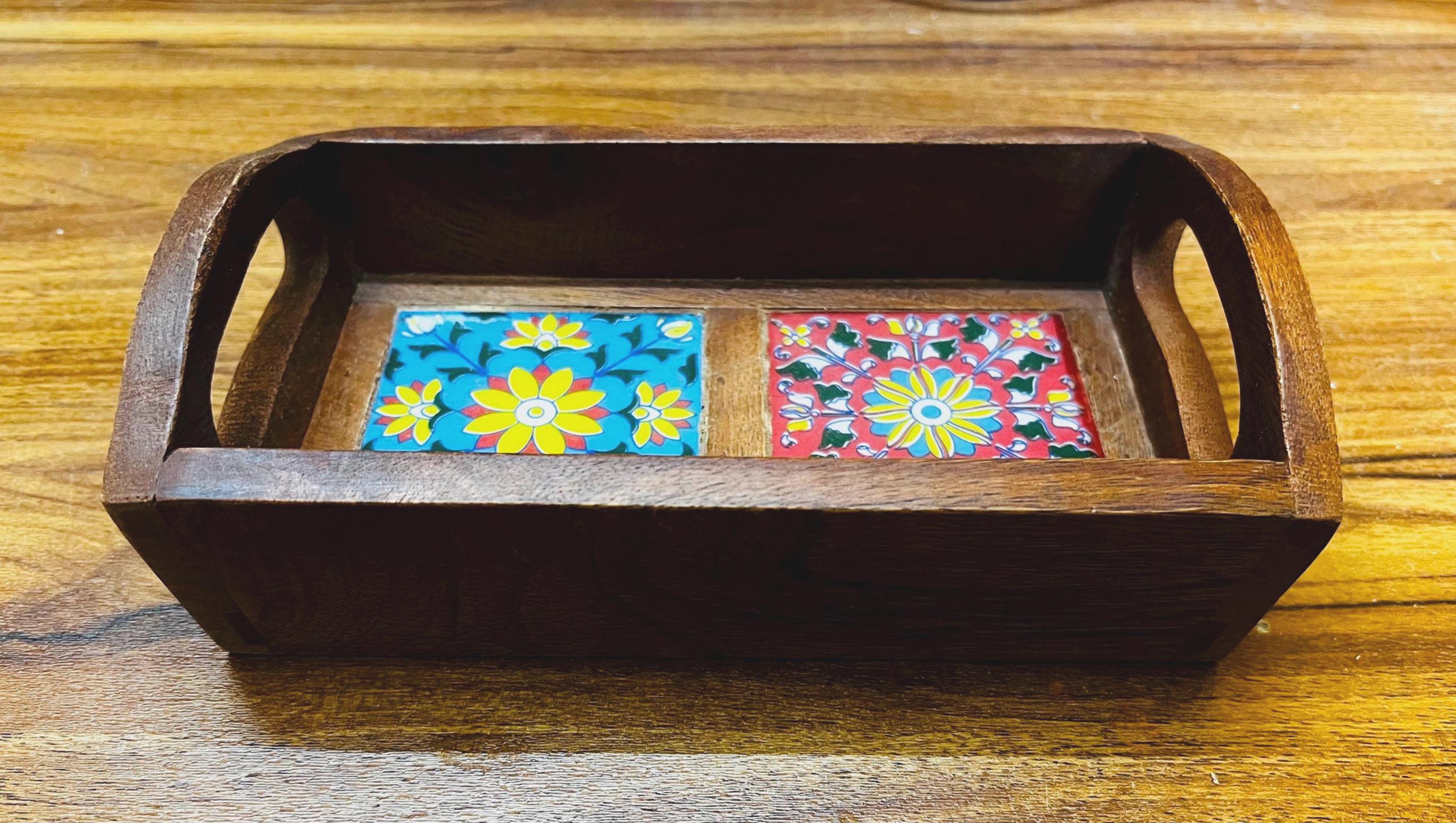 Boho Floral Wooden Tray