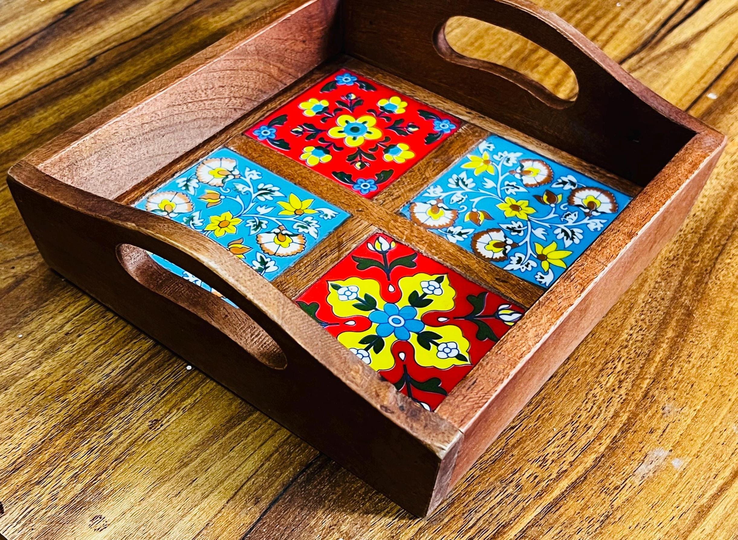 Boho Floral Wooden Tray