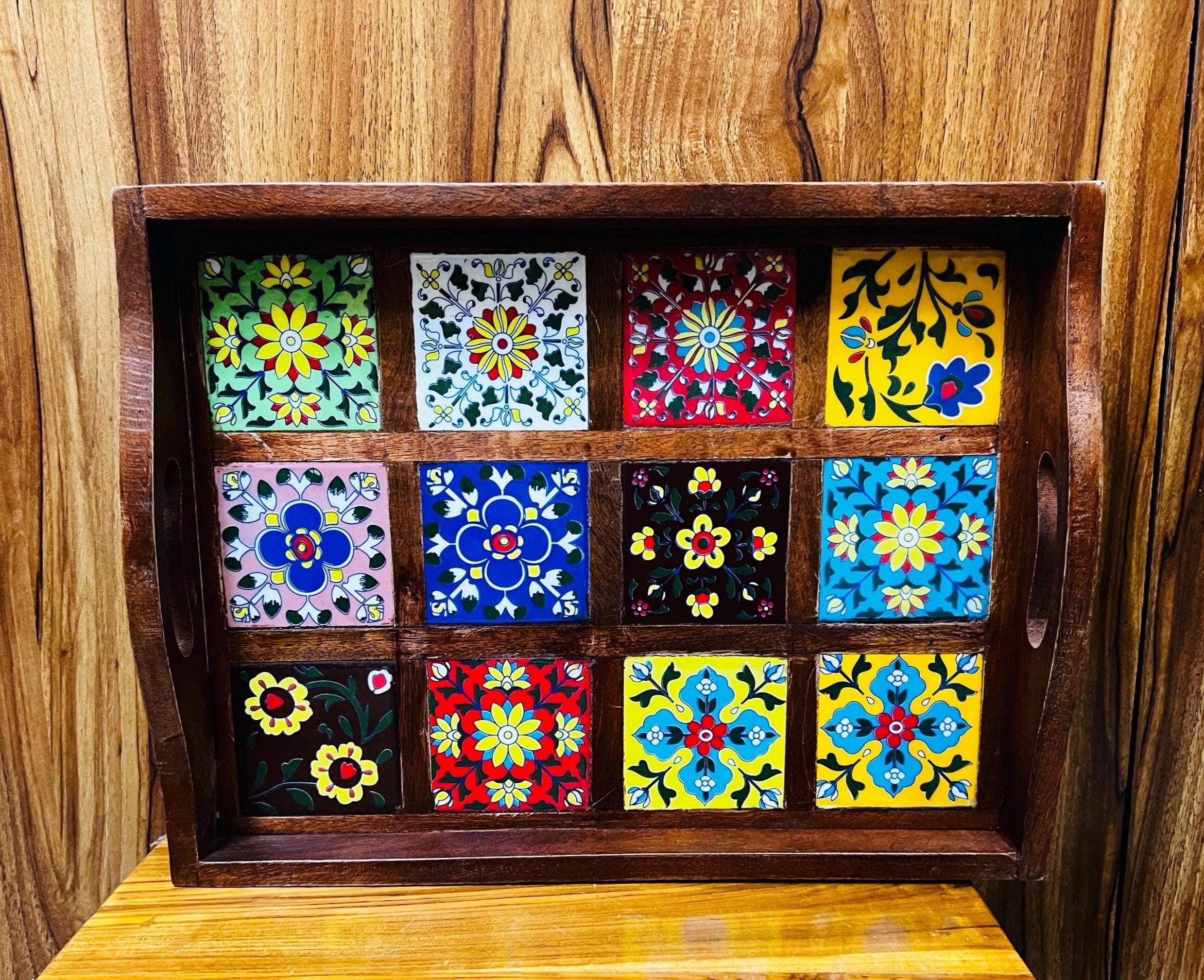 Boho Floral Wooden Tray