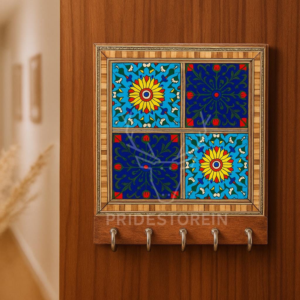 Boho Floral Tile Key Rack